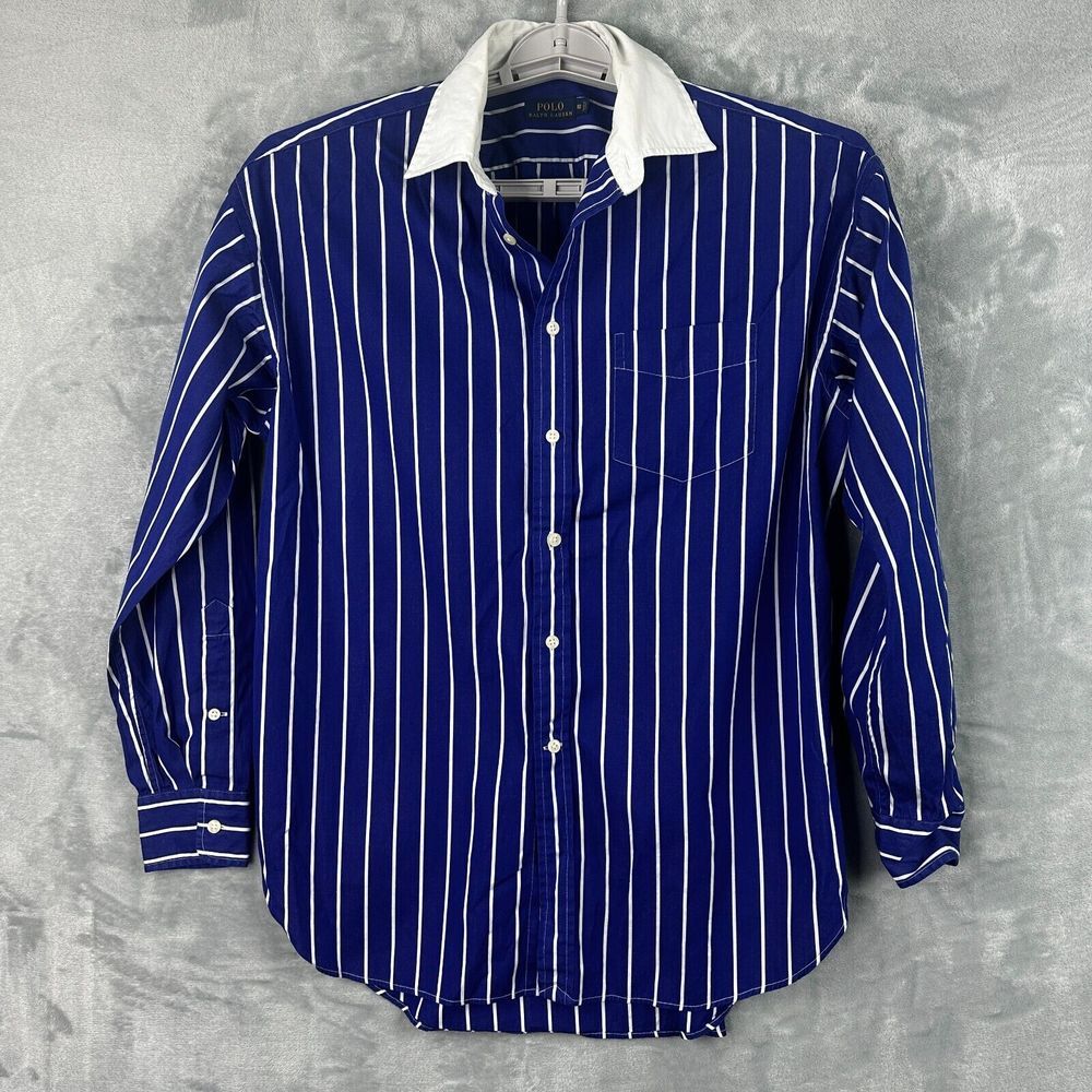 polo ralph‎ lauren boys 10 blue striped button down long sleeve